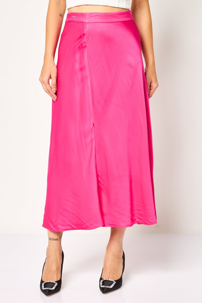 ESPRIT Women Plain Midi Skirt, Bright Pink - Image 1