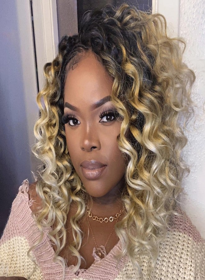 ToyoTree Ocean Wave Crochet Hair - 12 Inch 8 Packs 3 Tones Ombre Blonde Mid-Length Curly Deep Wave Crochet Hair, Synthetic Ocean Wave Braiding Hair Extensions (12 Inch,OT27/613-8P) - Image 2