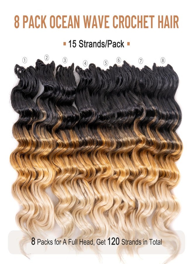 ToyoTree Ocean Wave Crochet Hair - 12 Inch 8 Packs 3 Tones Ombre Blonde Mid-Length Curly Deep Wave Crochet Hair, Synthetic Ocean Wave Braiding Hair Extensions (12 Inch,OT27/613-8P) - Image 5