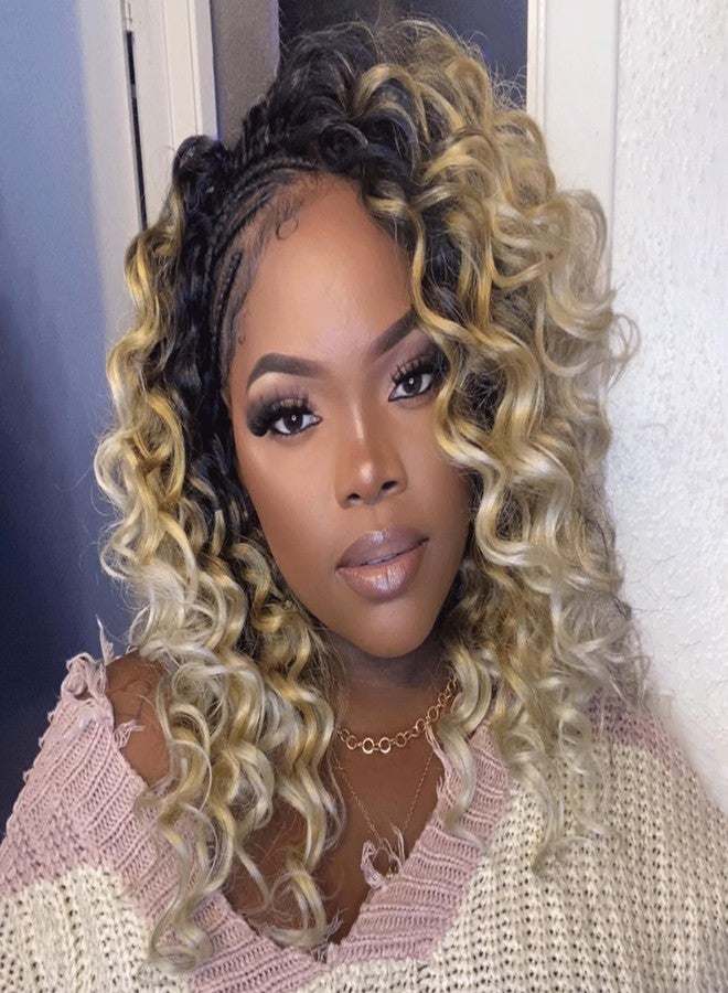 ToyoTree Ocean Wave Crochet Hair - 12 Inch 8 Packs 3 Tones Ombre Blonde Mid-Length Curly Deep Wave Crochet Hair, Synthetic Ocean Wave Braiding Hair Extensions (12 Inch,OT27/613-8P) - Image 1