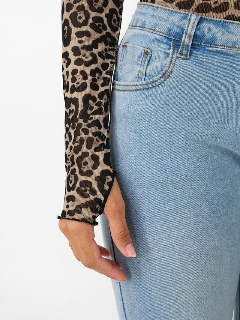 Dealmore Lace Long Sleeve Leopard Print Mesh Cheetah Going Out Tops for Women Fashion Fall Outfits 2026 Leopard M - Image 5