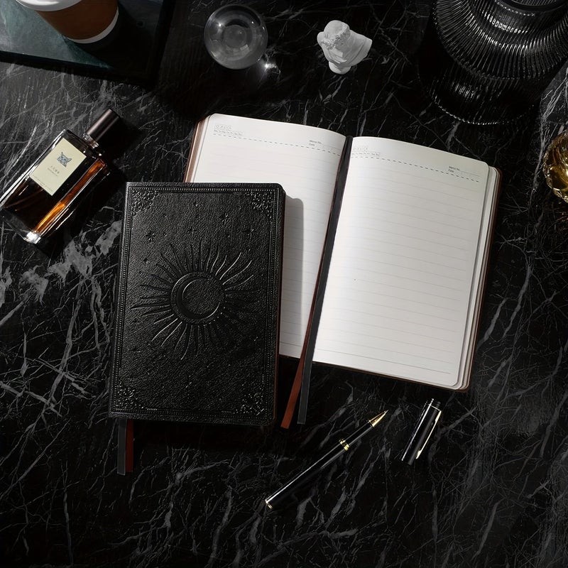 Black A5 Hardcover Leather Diary 360 Pages 100GSM Thick Paper Journal - Image 2