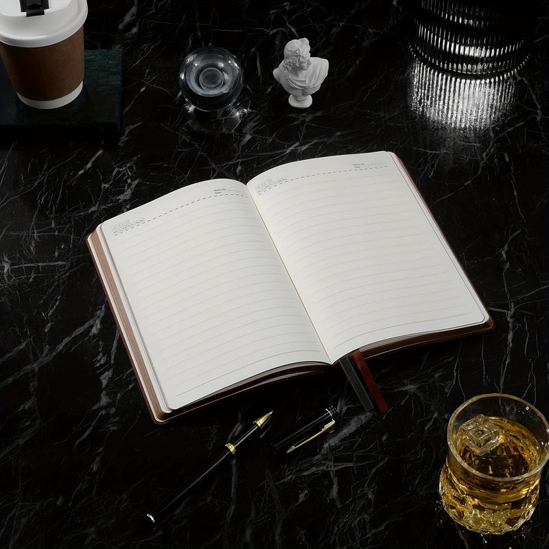 Black A5 Hardcover Leather Diary 360 Pages 100GSM Thick Paper Journal - Image 5