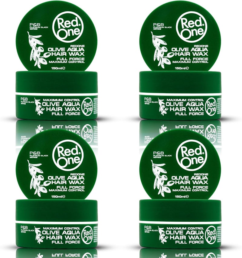 RedOne Aqua Hair Wax Olive 4x150 ml Strong Hold Gel Wax Olive Scent Ultra Shine Texturizing Barber Salon Quality Professional Styling Wax for Men Women Maximum Control 4 Pack