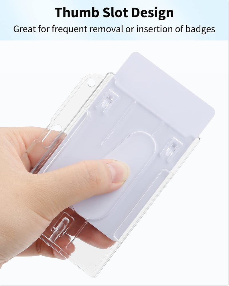Pawfly 2 Pack Horizontal 2-Card Badge Holder with Thumb Slot Hard Transparent PC Case Protector for Office School IDs Credit Cards Driverâ€™s Licenses and Passes - Image 3