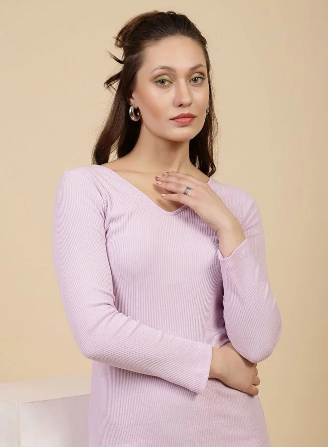 Freehand  Women Regular Fit Solid V-Neck Long Sleeve Dress for Women | Best Price UAE