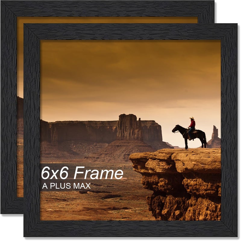 A PLUS MAX 6x6 Picture Frame Set of 2, Black Engineered Wood Frame for 6 x 6 Inch Picture Poster Photo, Light Weight 6 by 6 Frame with Wood-grain for Wall - 2 Pack/Black/6"x6" - Image 1