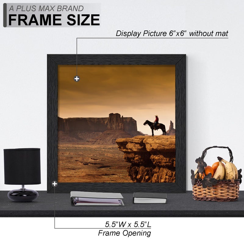 A PLUS MAX 6x6 Picture Frame Set of 2, Black Engineered Wood Frame for 6 x 6 Inch Picture Poster Photo, Light Weight 6 by 6 Frame with Wood-grain for Wall - 2 Pack/Black/6"x6" - Image 4
