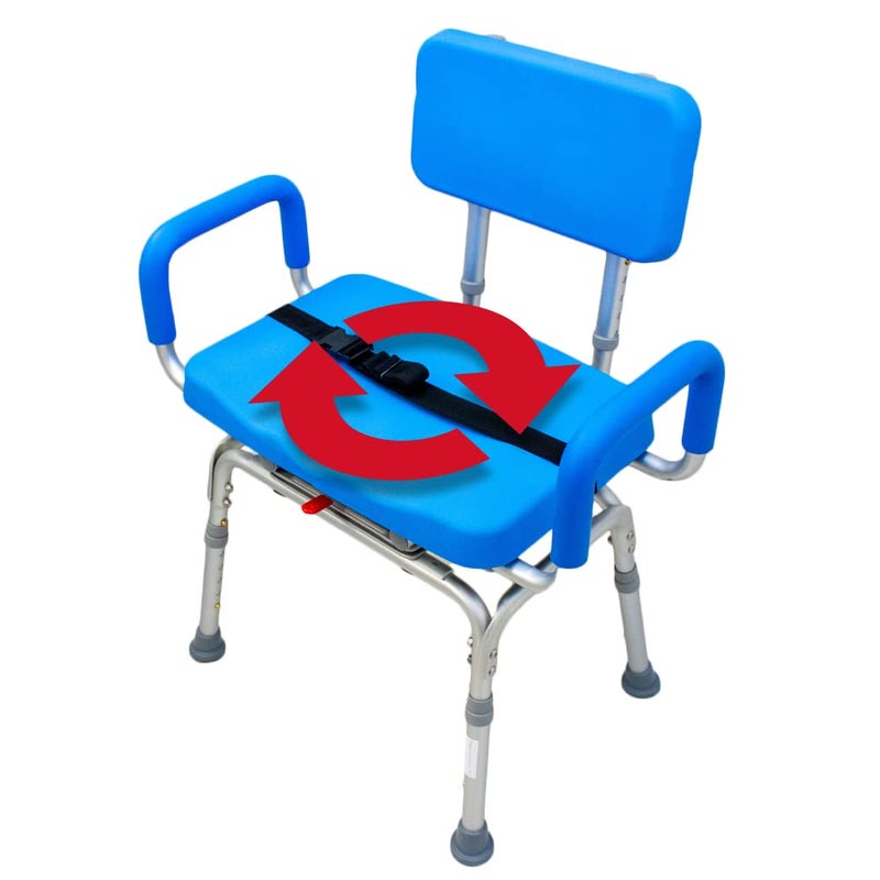 Revolution Pivoting Shower Chair for Bathtub Adjustable Swivel Seat with Padded Back and Arms Adjustable Space Saving Design for Tubs Shower for Elderly Handicap  Seniors Blue