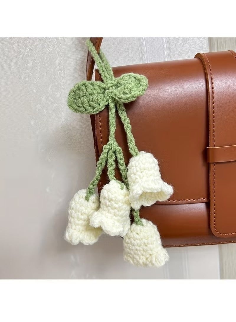 Generic 1pc Exquisite Crochet Lily of the Valley Flower Pendant - Handwoven Delicate Ornament for DIY Car Interior Decoration, Unique Gift for Women  - Image 3