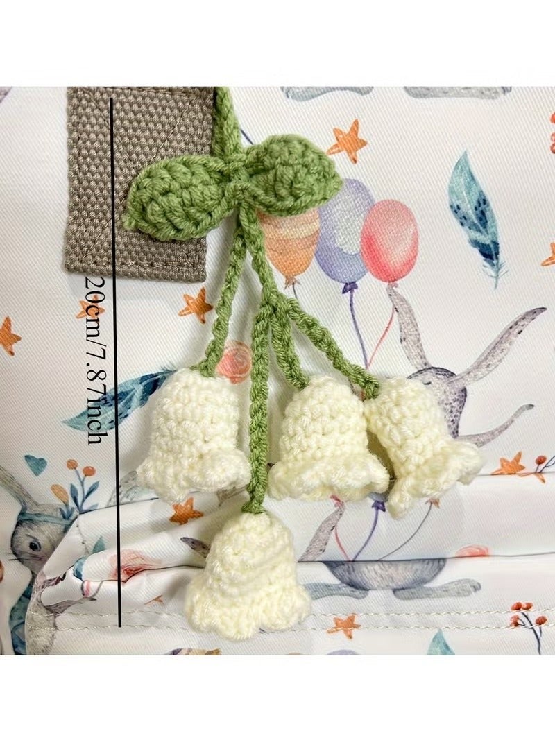 Generic 1pc Exquisite Crochet Lily of the Valley Flower Pendant - Handwoven Delicate Ornament for DIY Car Interior Decoration, Unique Gift for Women  - Image 5