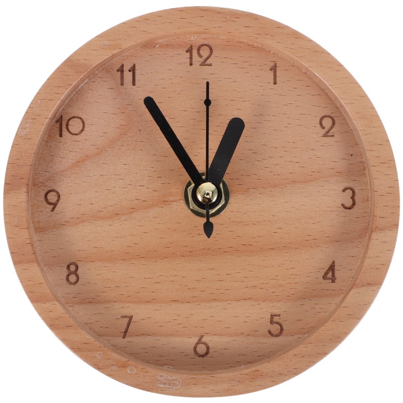 Round Silent Clock with Beech Wood Finish for Office Desktop and Living Room Decor - Image 1