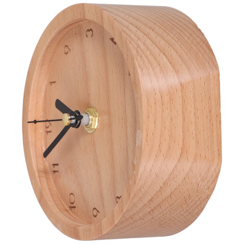Round Silent Clock with Beech Wood Finish for Office Desktop and Living Room Decor - Image 4