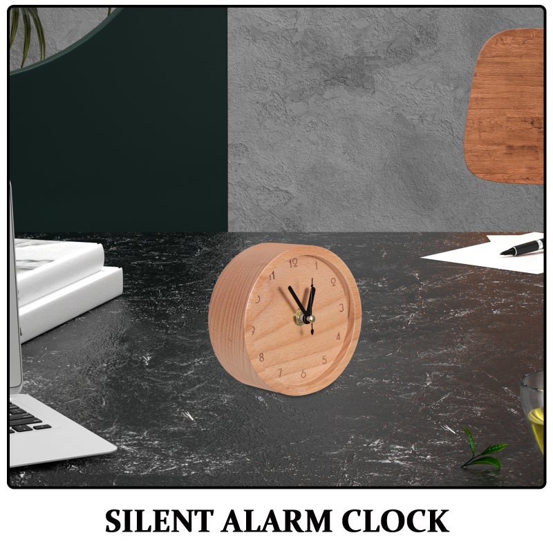 Round Silent Clock with Beech Wood Finish for Office Desktop and Living Room Decor - Image 3