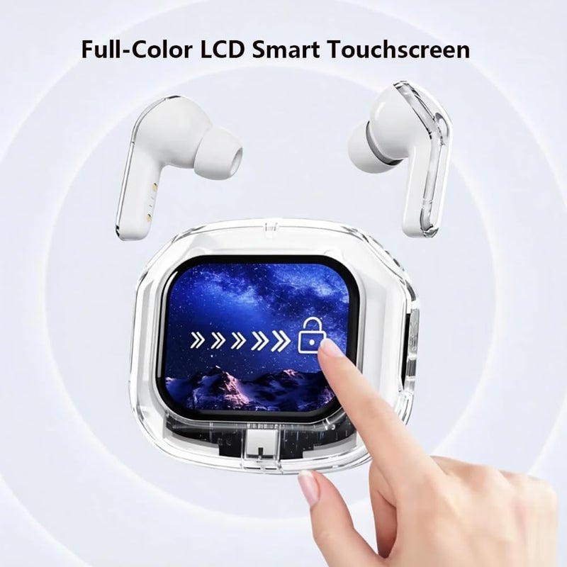 AoMige ANC Wireless Earbuds, Bluetooth Headphones, Touchscreen Transparent Case, ENC Clear Call, 10MM HiFi Bass, 20 Languages, 25H Playtime, In-Ear Earphones for iOS & Android(white) - Image 2