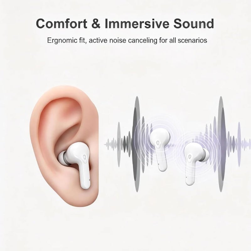 AoMige ANC Wireless Earbuds, Bluetooth Headphones, Touchscreen Transparent Case, ENC Clear Call, 10MM HiFi Bass, 20 Languages, 25H Playtime, In-Ear Earphones for iOS & Android(white) - Image 3
