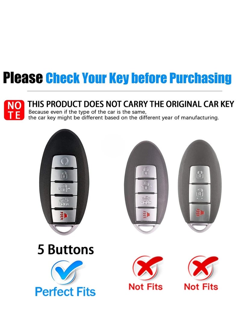 Premium Metal Shell and Soft Silicone Full Protection Key Case Compatible with Nissan Altima Armada Maxima Murano Pathfinder Rogue 5 Buttons Smart Key in Metal Silver