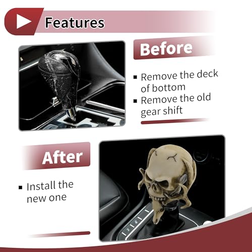 HEROFFIX 10cm Skull Shift Knob Universal Gear Shifter Knob Resin Stick Shifter Lever Knob for Automatic and Manual Vehicle with 3 Adapter Beige 1 Set - Image 5