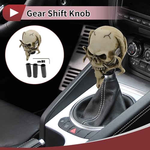 HEROFFIX 10cm Skull Shift Knob Universal Gear Shifter Knob Resin Stick Shifter Lever Knob for Automatic and Manual Vehicle with 3 Adapter Beige 1 Set - Image 3