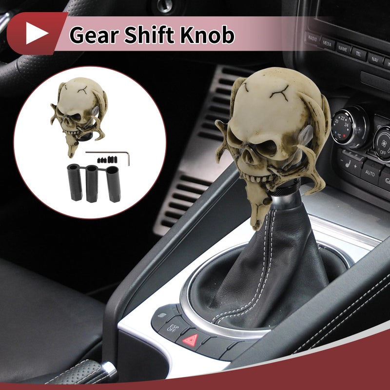 HEROFFIX 10cm Skull Shift Knob Universal Gear Shifter Knob Resin Stick Shifter Lever Knob for Automatic and Manual Vehicle with 3 Adapter Beige 1 Set - Image 4