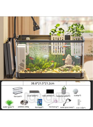 JCB CHIC Fish Tank, Small Aquarium Tank Kit with Water Grass Lamp