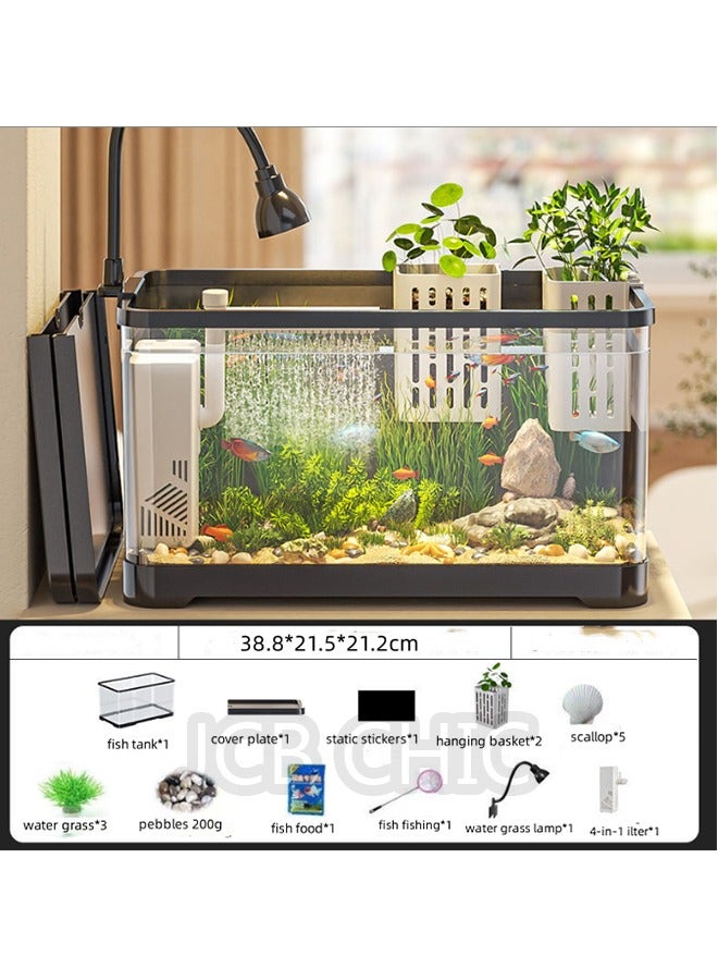 JCB CHIC Fish Tank, Small Aquarium Tank Kit with Water Grass Lamp & Oxygen Water Pump Filter for Starters, Clear Plastic Fish Tank for Betta Fish Goldfish and Turtle(M) - Image 1