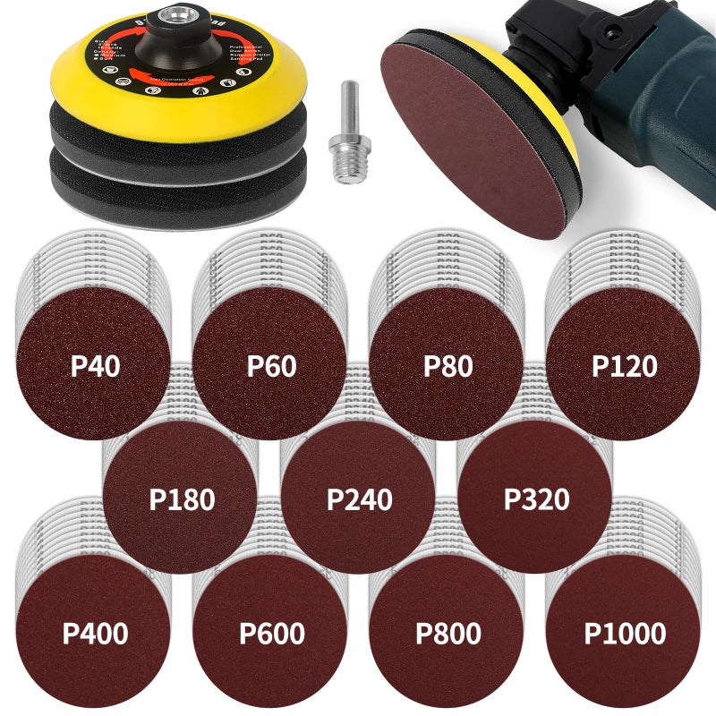 Pomsare 114PCS Angle Grinder Sanding Discs, 5 Inch Upgraded Hook and Loop Foam Backing Pad, Drill Sanding Angle Grinder Attachments with 5/8-11 Threads for Wood Metal Polishing 40-1000 Grits - Image 1