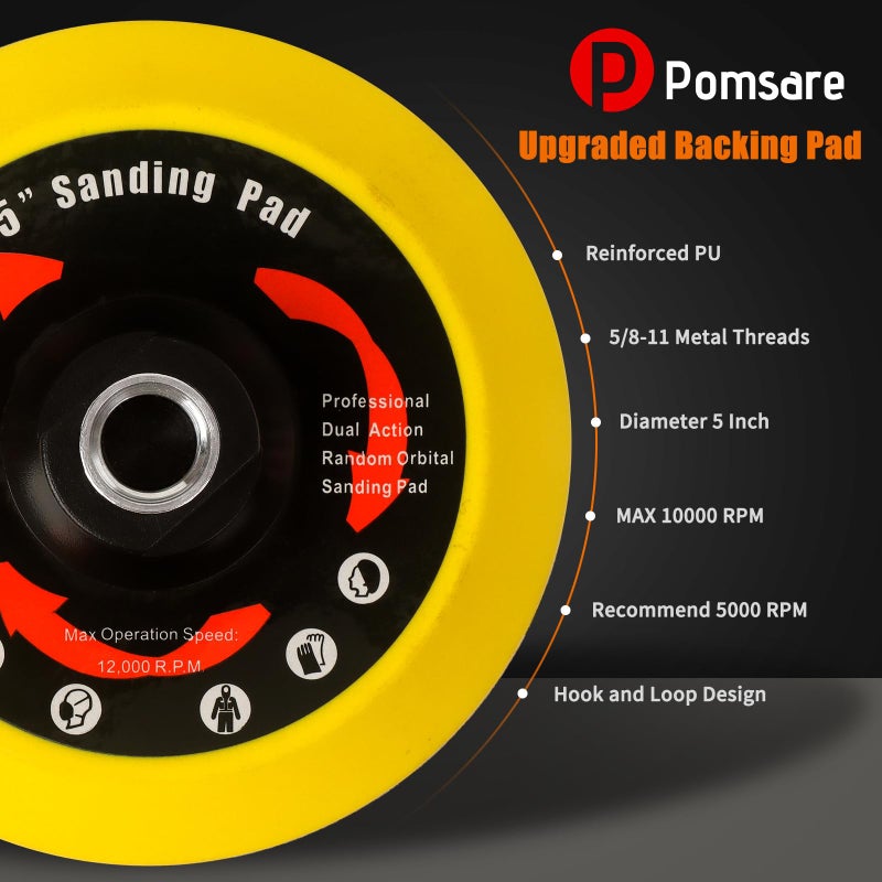 Pomsare 114PCS Angle Grinder Sanding Discs, 5 Inch Upgraded Hook and Loop Foam Backing Pad, Drill Sanding Angle Grinder Attachments with 5/8-11 Threads for Wood Metal Polishing 40-1000 Grits - Image 3