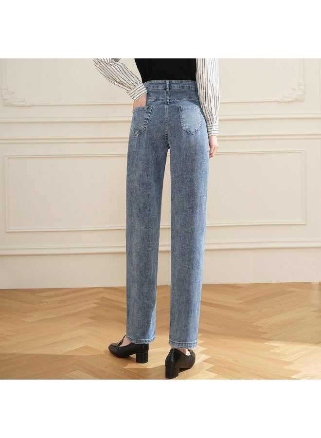 【fashion Washed Jeans】بناطيل نسائية عالية الخصر بتصميم ريترو وأزرار معدنية للارتداء اليومي (مجموعة الربيع/الخريف) - Image 5