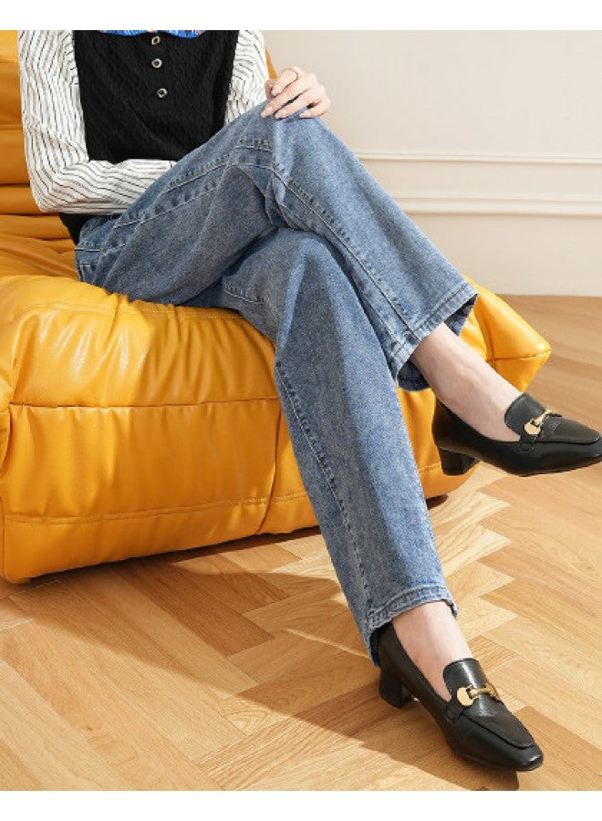 【fashion Washed Jeans】بناطيل نسائية عالية الخصر بتصميم ريترو وأزرار معدنية للارتداء اليومي (مجموعة الربيع/الخريف) - Image 1
