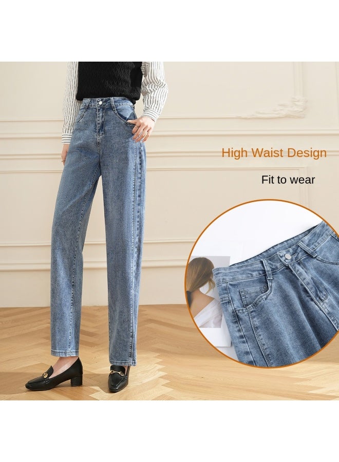 【fashion Washed Jeans】بناطيل نسائية عالية الخصر بتصميم ريترو وأزرار معدنية للارتداء اليومي (مجموعة الربيع/الخريف) - Image 4
