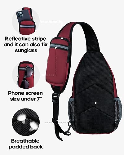 WATERFLY Crossbody Sling Backpack Sling Bag Travel Hiking Chest Bag Daypack (Dark Red) - Image 5