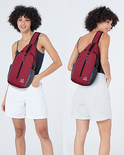 WATERFLY Crossbody Sling Backpack Sling Bag Travel Hiking Chest Bag Daypack (Dark Red) - Image 2