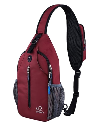 WATERFLY Crossbody Sling Backpack Sling Bag Travel Hiking Chest Bag Daypack (Dark Red) - Image 1
