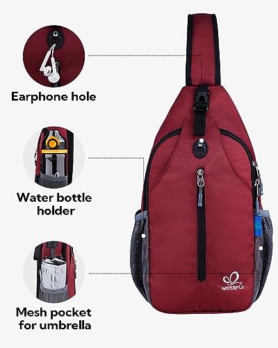 WATERFLY Crossbody Sling Backpack Sling Bag Travel Hiking Chest Bag Daypack (Dark Red) - Image 4