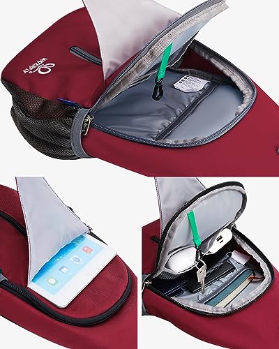 WATERFLY Crossbody Sling Backpack Sling Bag Travel Hiking Chest Bag Daypack (Dark Red) - Image 3
