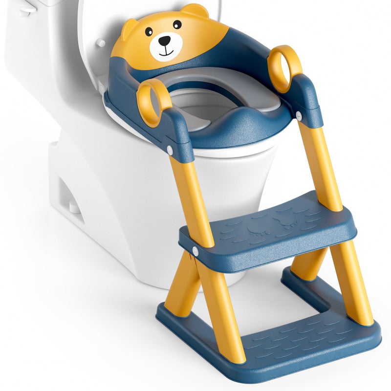 Rabb 1st Potty Training Seat, Upgrade Toddler Toilet Seat for Kids Boys Girls, 2 in 1 Potty Training Toilet, Splash Guard Anti-Slip Pad Step Stool(Blueyellow-Pu) - Image 1