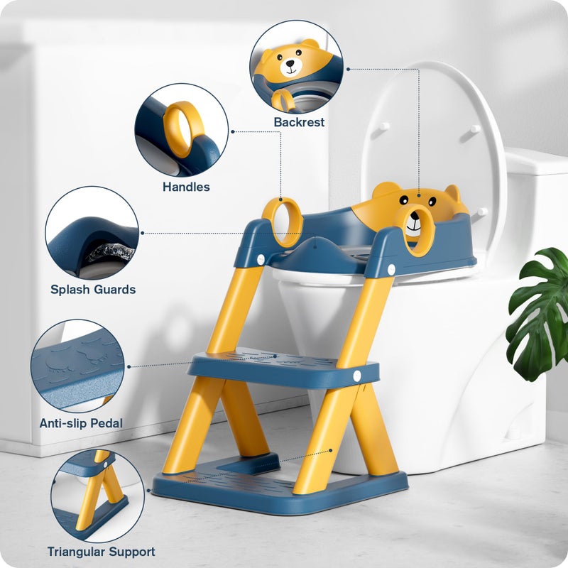 Rabb 1st Potty Training Seat, Upgrade Toddler Toilet Seat for Kids Boys Girls, 2 in 1 Potty Training Toilet, Splash Guard Anti-Slip Pad Step Stool(Blueyellow-Pu) - Image 2