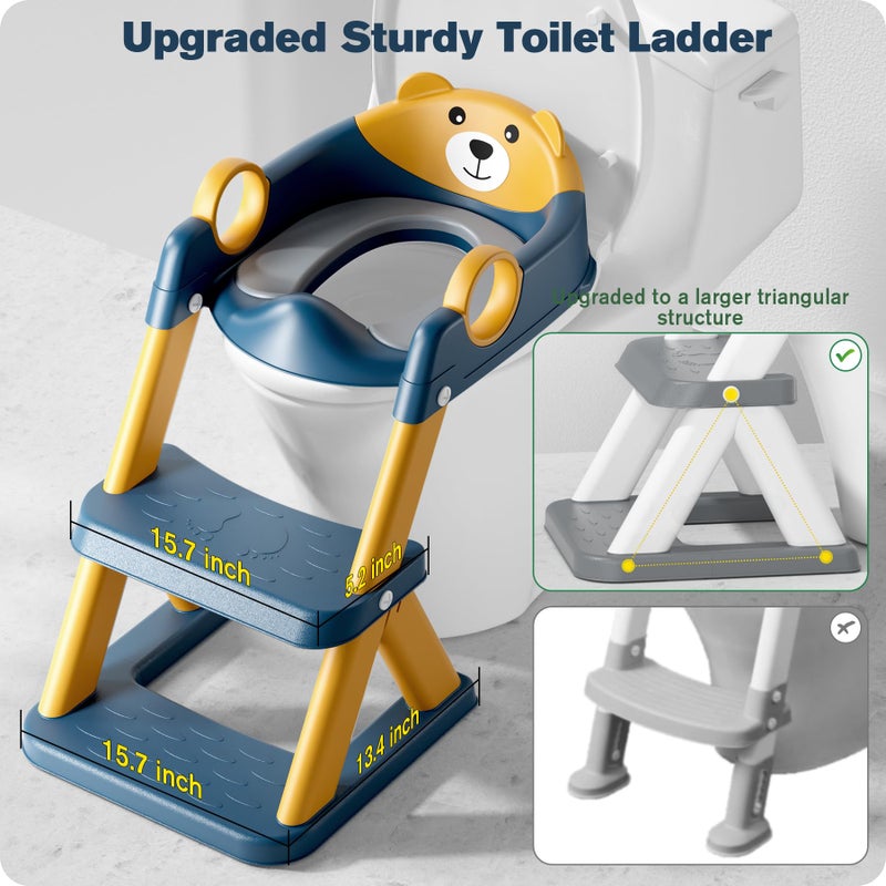 Rabb 1st Potty Training Seat, Upgrade Toddler Toilet Seat for Kids Boys Girls, 2 in 1 Potty Training Toilet, Splash Guard Anti-Slip Pad Step Stool(Blueyellow-Pu) - Image 4