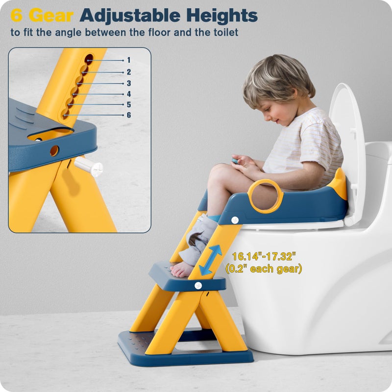 Rabb 1st Potty Training Seat, Upgrade Toddler Toilet Seat for Kids Boys Girls, 2 in 1 Potty Training Toilet, Splash Guard Anti-Slip Pad Step Stool(Blueyellow-Pu) - Image 5