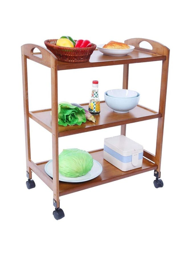 LINGWEI Bamboo Serving Trolley 3 Tier Rolling Cart with Lockable Wheels, Brown Mobile Kitchen Storage Organizer - Image 3