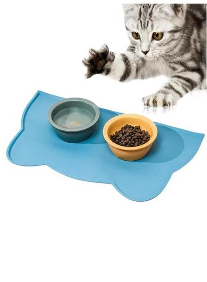 حصيرة تغذية مقاومة للماء وغير قابلة للانزلاق للحيوانات الأليفة (زرقاء) - Image 2