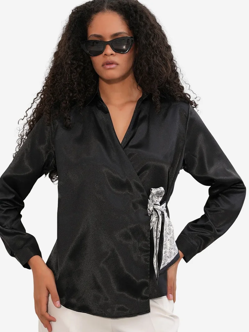 BIG DART BDART Women's Satin Tie-Front Shirt