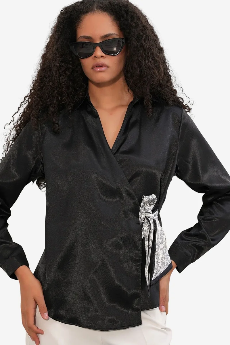 بيغ دارت BDART Women's Satin Tie-Front Shirt