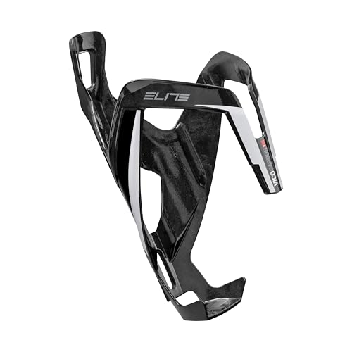 Elite Vico Carbon Bottle Cage – Glossy Black with White Graphic – Ultra-Lightweight Italian Carbon Fiber - Image 1