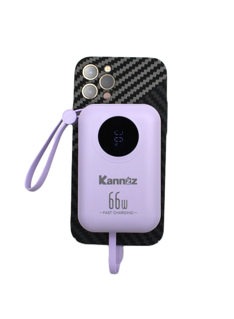 Kannzz Mini Power Bank: 66W Quick Charging, Digital Display, Built-in Cable, 10000mAh Capacity - Image 4