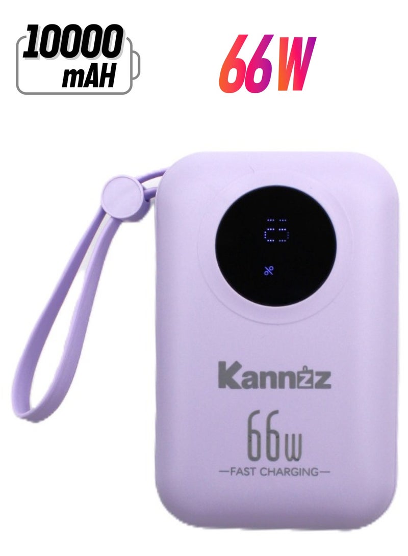 Kannzz Mini Power Bank: 66W Quick Charging, Digital Display, Built-in Cable, 10000mAh Capacity - Image 1