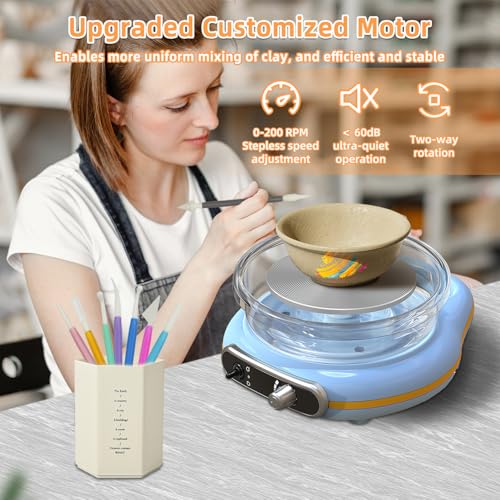 Hitish Mini Pottery Wheel Kit for Kids - 4.7" Turntable Two-Way Rotation Electric Pottery Machine, Adjustable Speed, Low Noise, Clay Wheel DIY Kit for Teens Adults Beginners, Pottery Tools Included - Image 4