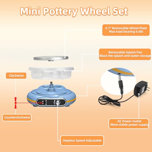 Hitish Mini Pottery Wheel Kit for Kids - 4.7" Turntable Two-Way Rotation Electric Pottery Machine, Adjustable Speed, Low Noise, Clay Wheel DIY Kit for Teens Adults Beginners, Pottery Tools Included - Image 3
