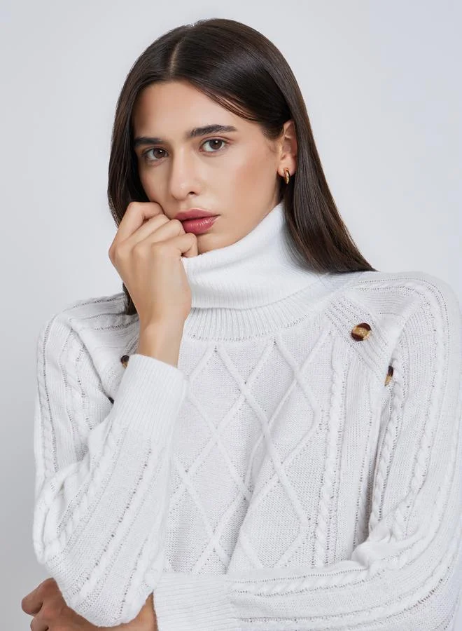 Take Two Take Two White Cable Knit Turtleneck Sweater